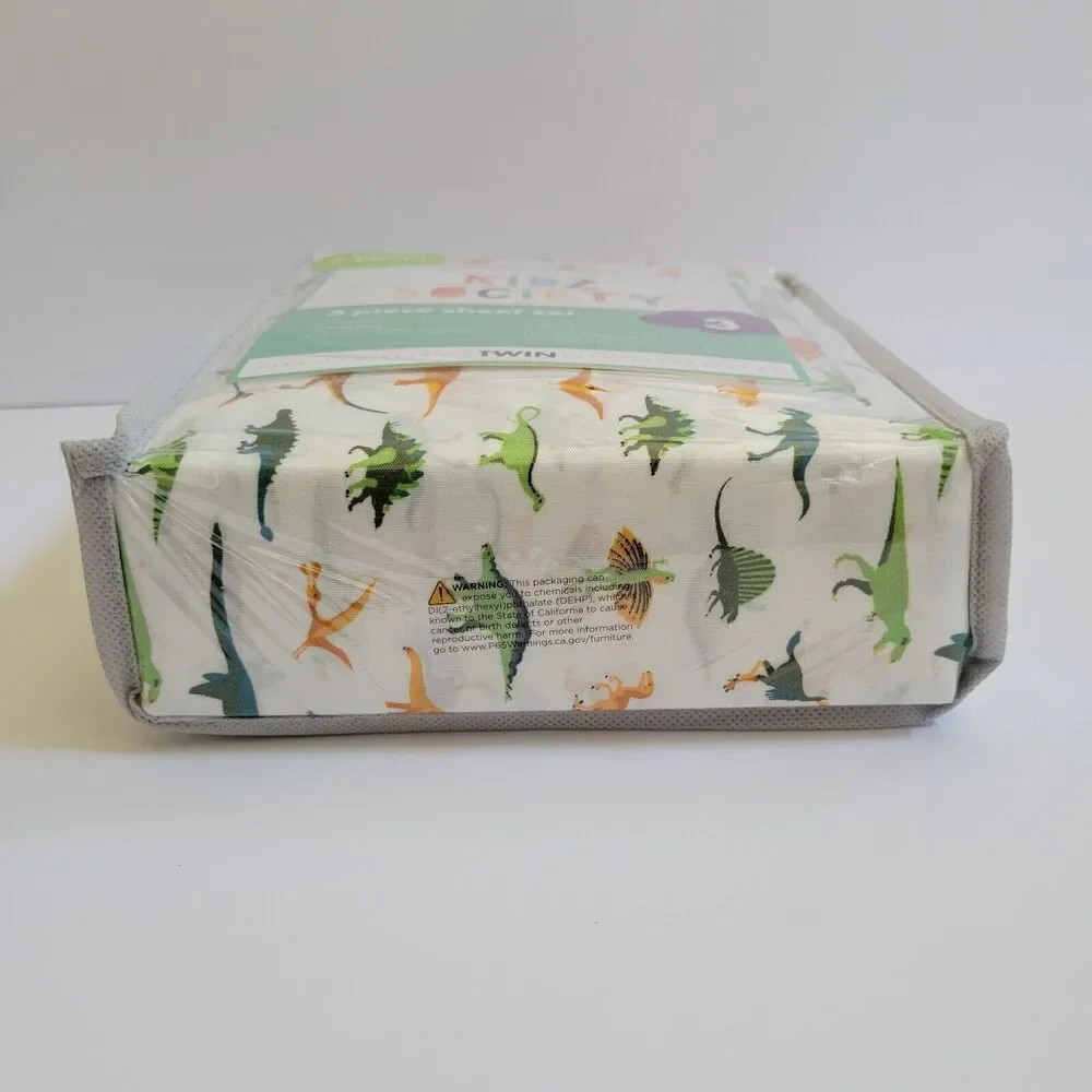 Green Yellow Dinosaurs Triceratops Pterodactyl 3 pc Twin Sheet Set Kids Jurassic